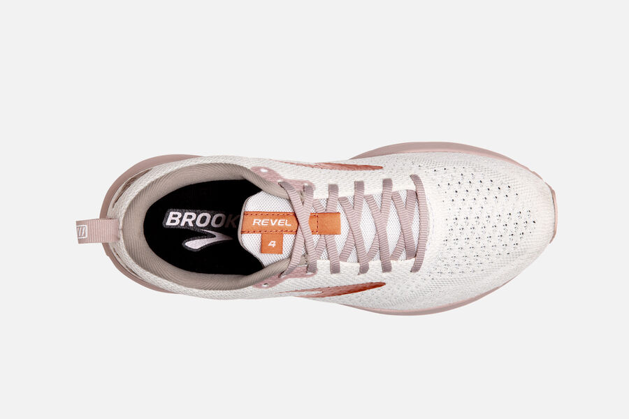 Brooks Running Shoes Womens White/Gold - Revel 4 Road - 0289-UZQFL